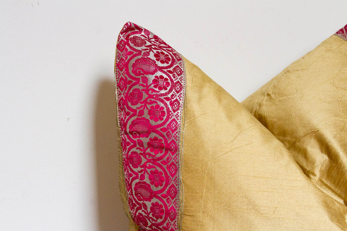 Jaislmer Gold Festive Silk Euro Pillow Cover