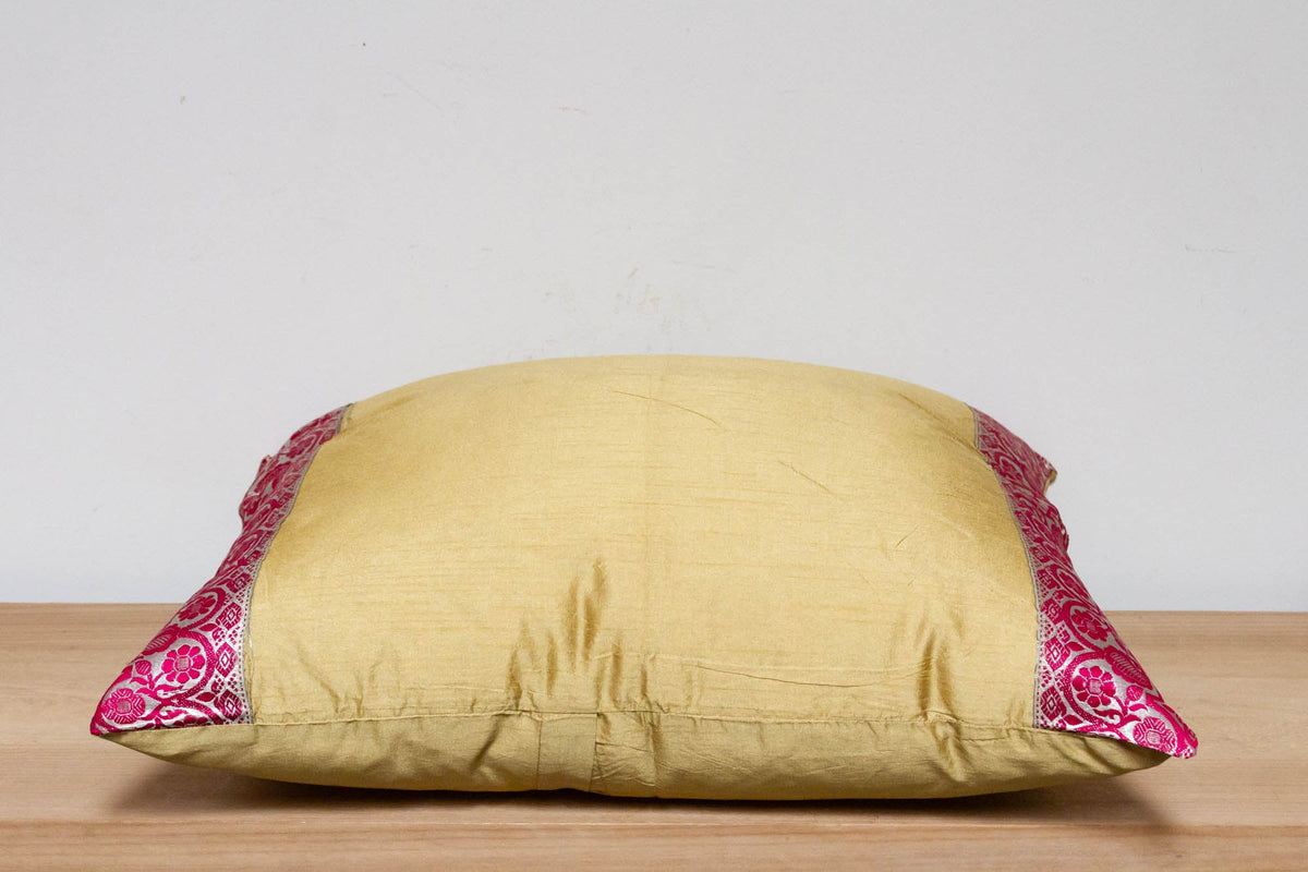 Jaislmer Gold Festive Silk Euro Pillow Cover