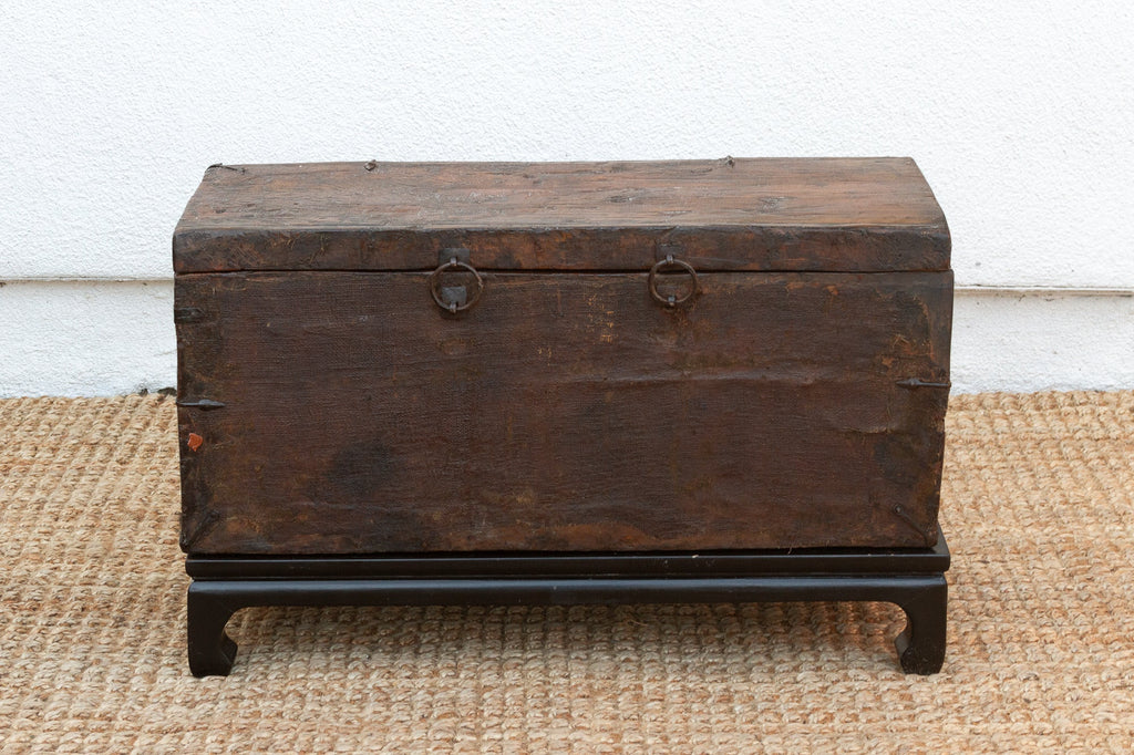 Antique Tibetan Red & Gold Painted Chest on Stand