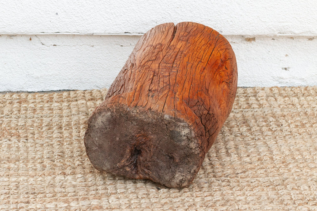 Rustic Antique Chinese Mortar, Carved Wood Planter