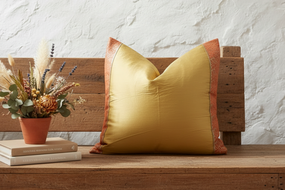 Golden Poppy Festive Silk Euro Pillow Cover