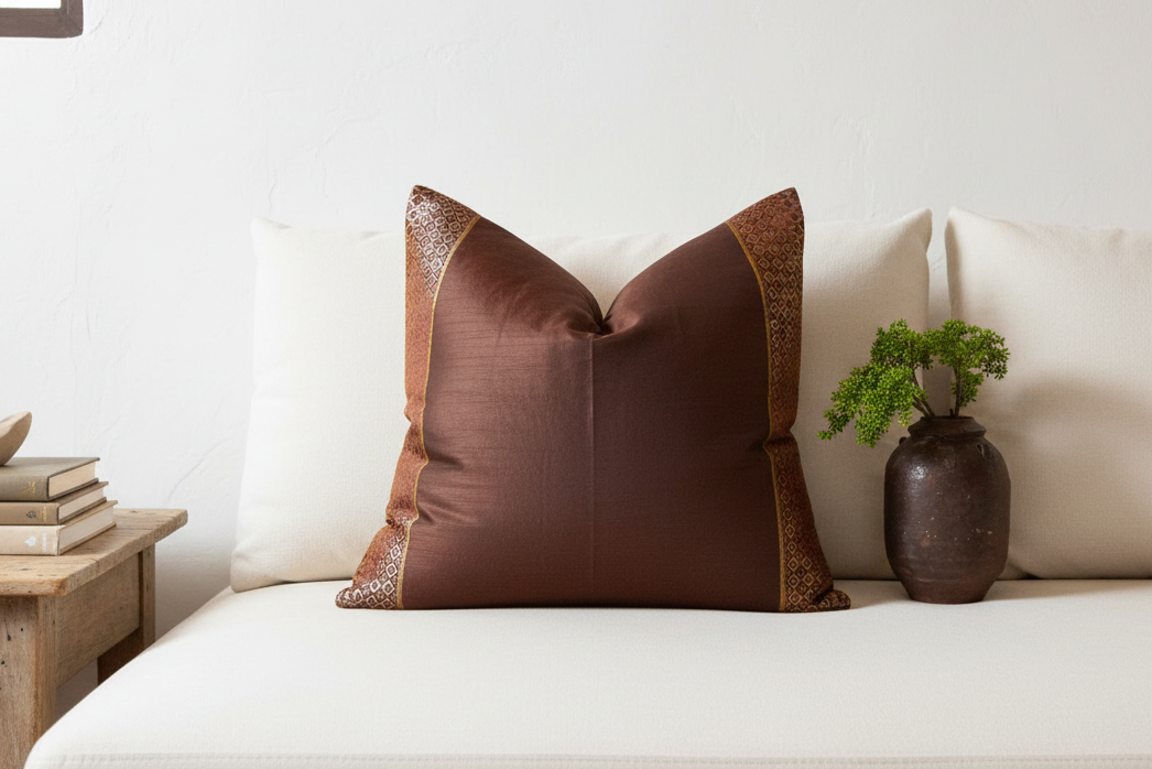 Umber Festive Silk Euro Pillow Cover