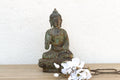 Serene Prescence, Antique Verdigris Bronze Buddha Sculpture