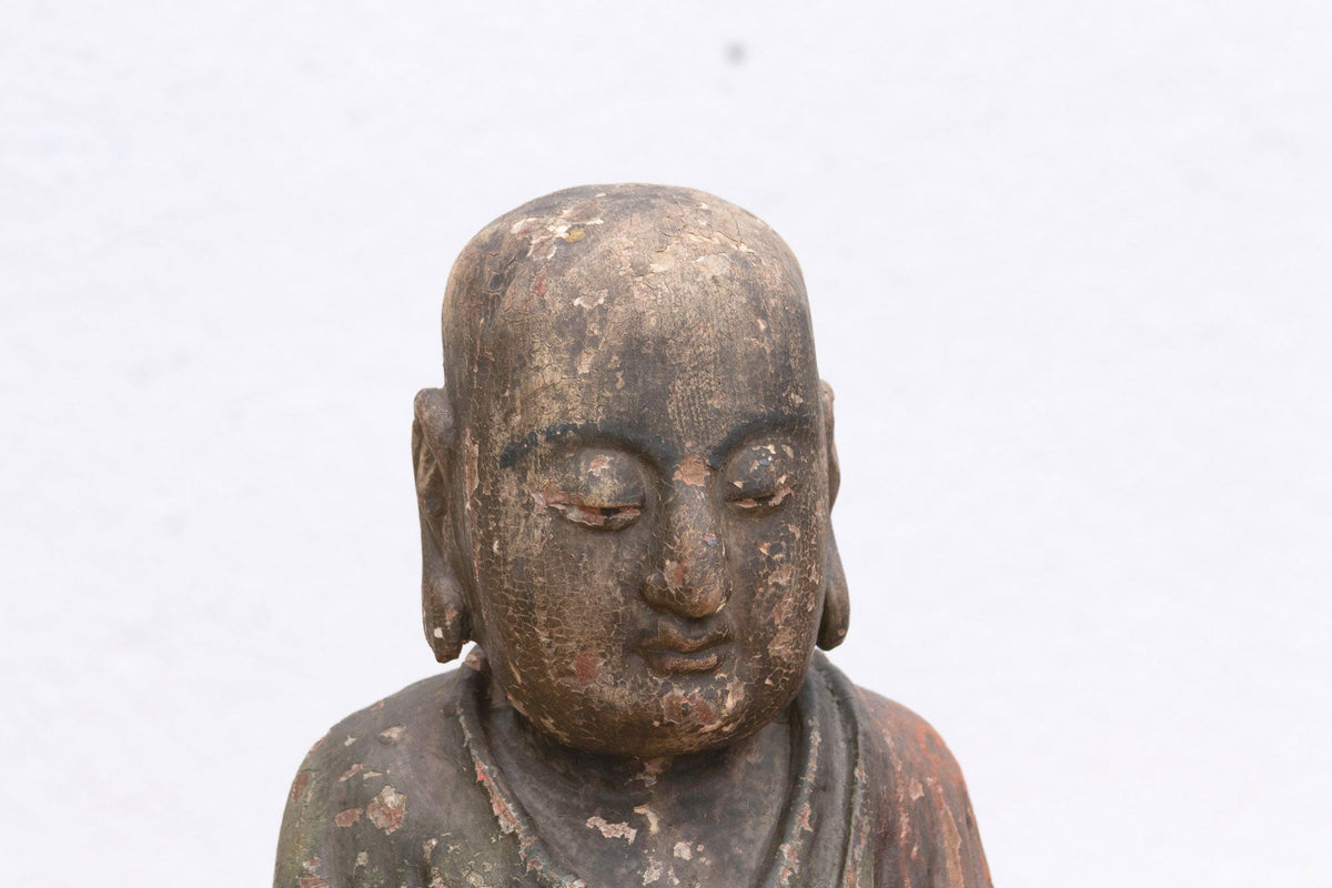 Antique Praying Monk Carved 20" Statue