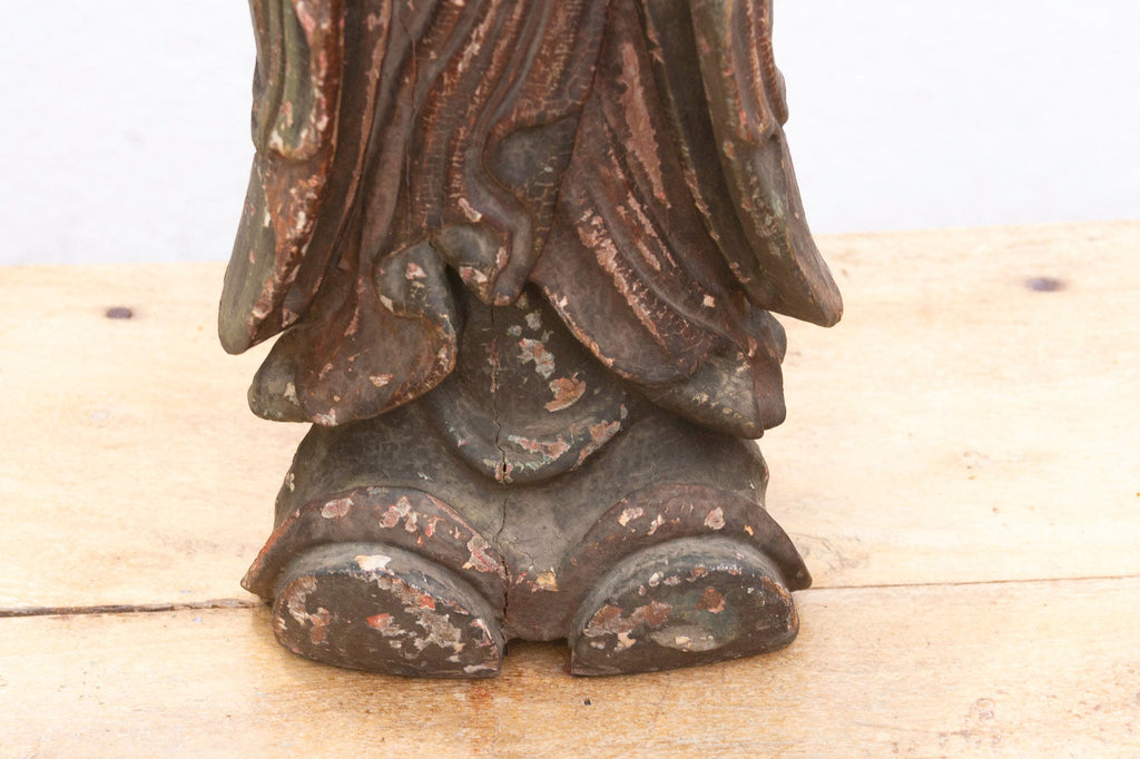 Antique Praying Monk Carved 20" Statue