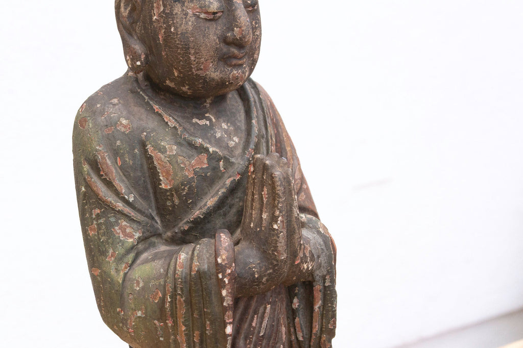 Antique Praying Monk Carved 20" Statue