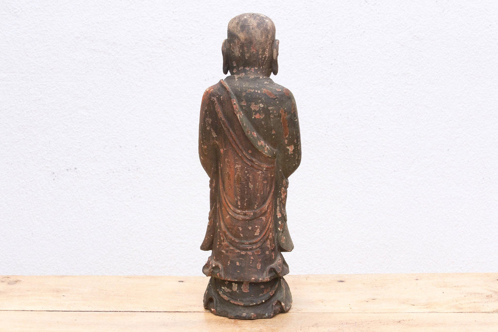 Antique Praying Monk Carved 20" Statue