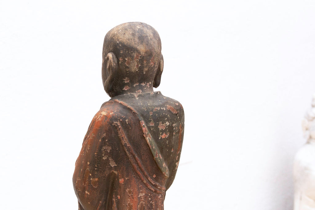 Antique Praying Monk Carved 20" Statue