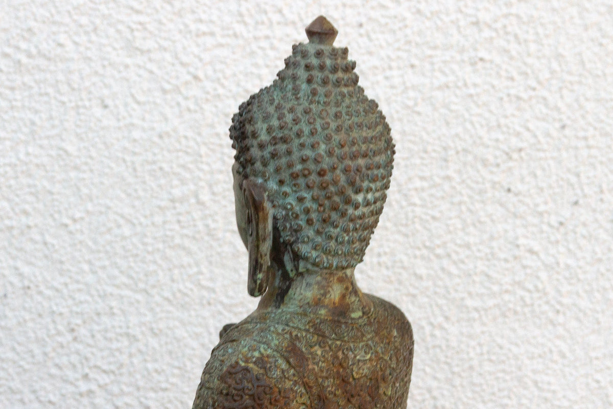 Serene Prescence, Antique Verdigris Bronze Buddha Sculpture