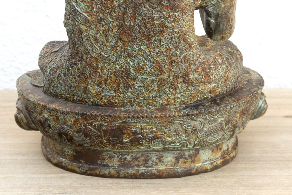 Serene Prescence, Antique Verdigris Bronze Buddha Sculpture