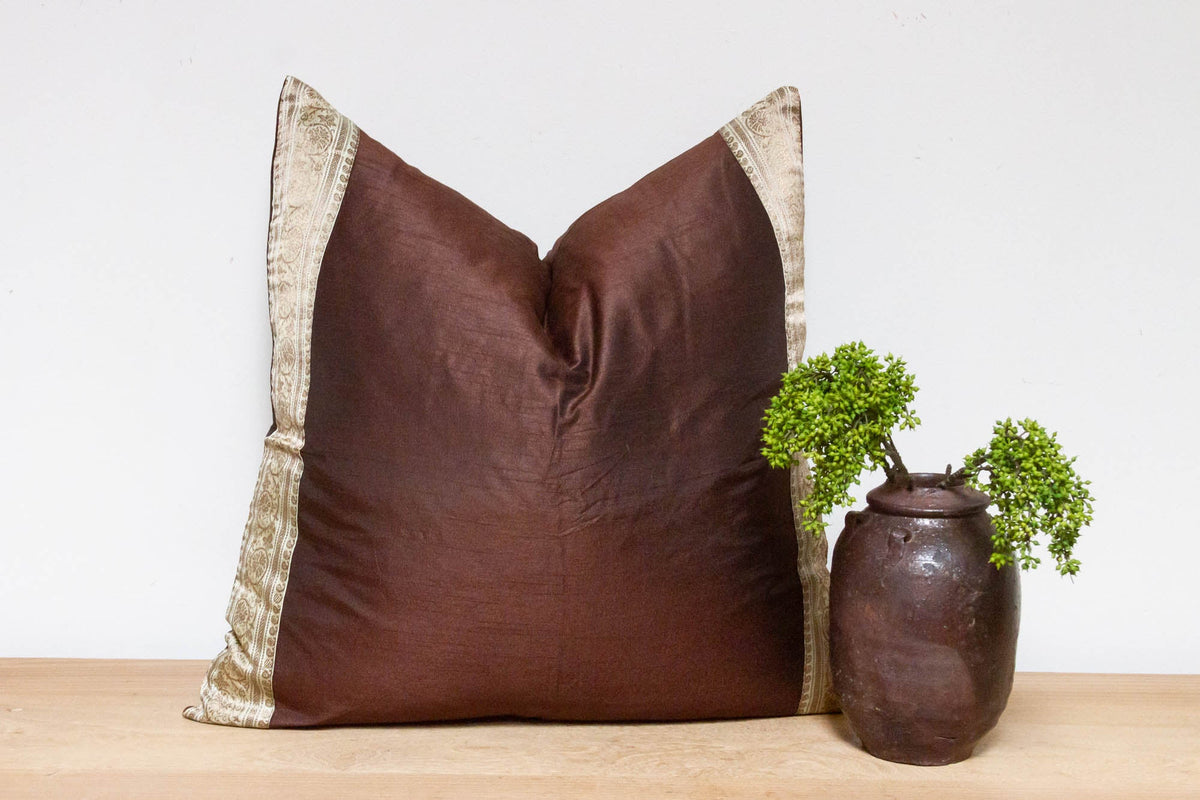 Sepia Festive Silk Euro Pillow Cover