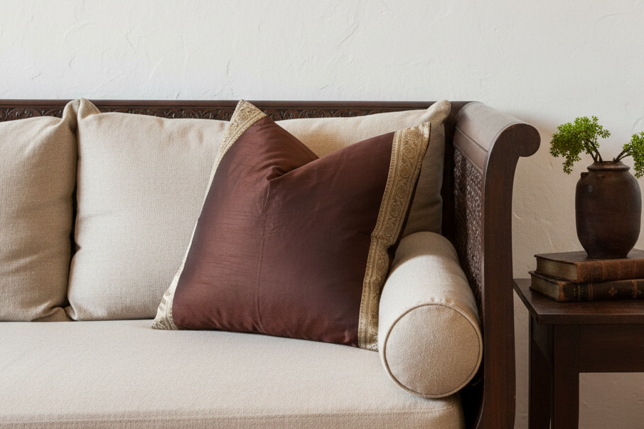 Sepia Festive Silk Euro Pillow Cover