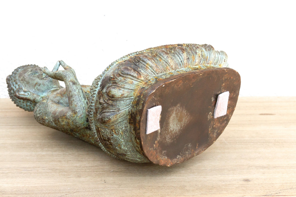 Serene Prescence, Antique Verdigris Bronze Buddha Sculpture