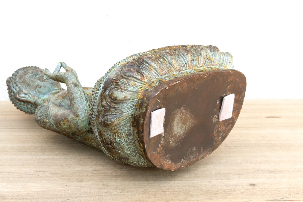 Serene Prescence, Antique Verdigris Bronze Buddha Sculpture