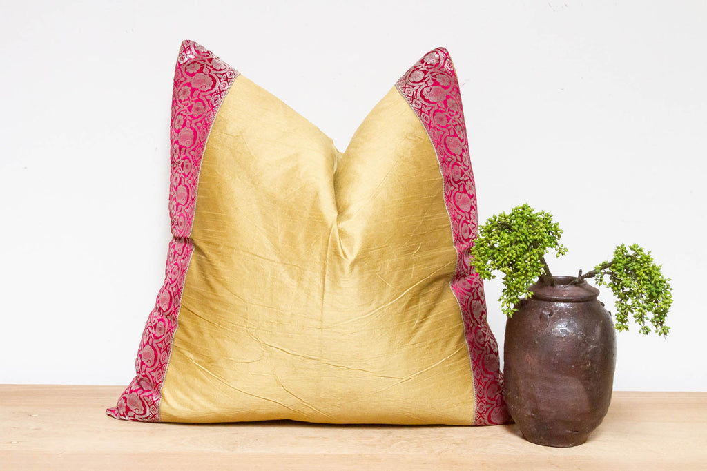 Indian Gold Festive Silk Euro Pillow Cover
