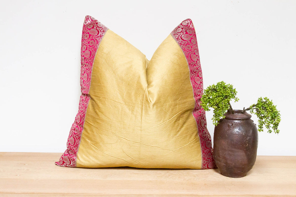 Indian Gold Festive Silk Euro Pillow Cover
