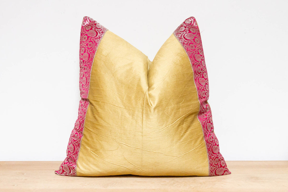 Indian Gold Festive Silk Euro Pillow Cover