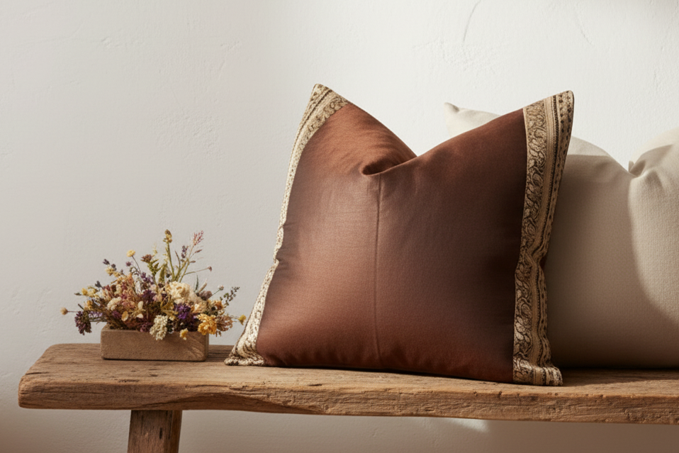 Night Brown Festive Silk Euro Pillow Cover