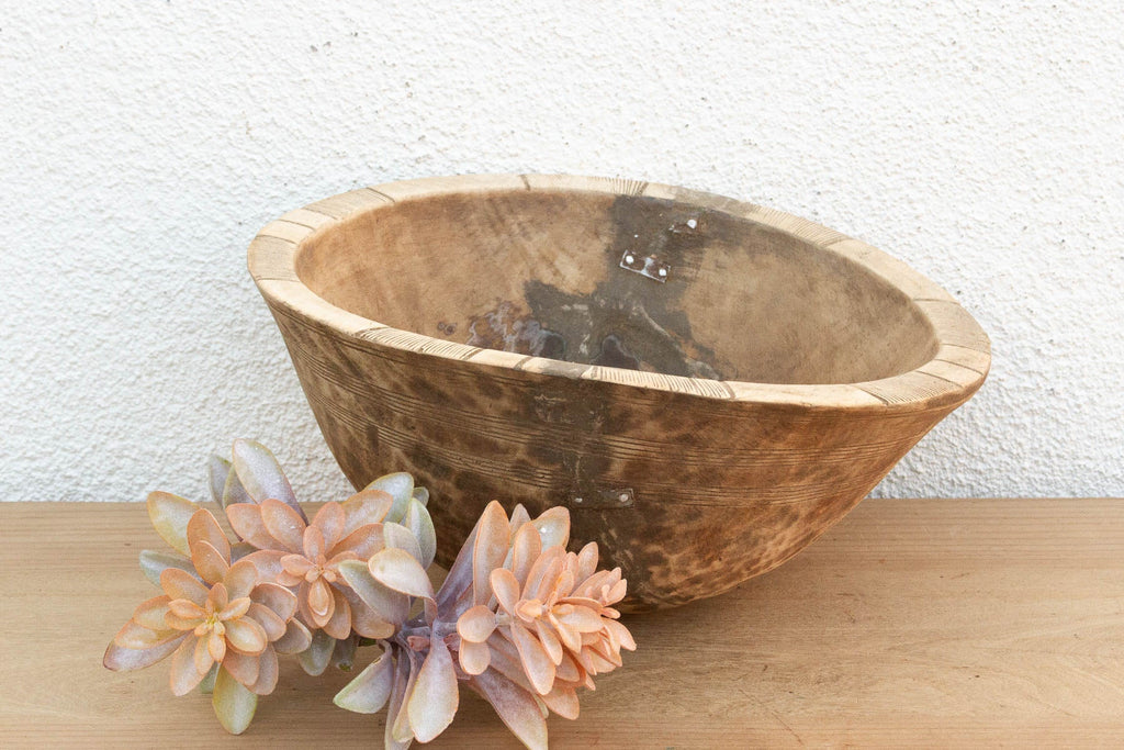 Metal Strapped African Dough Bowl