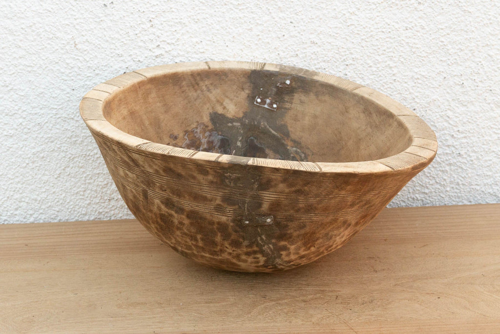 Metal Strapped African Dough Bowl
