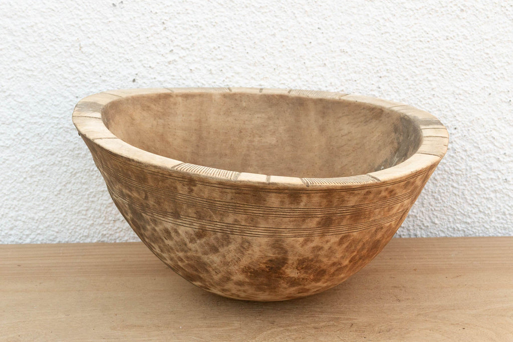 Metal Strapped African Dough Bowl