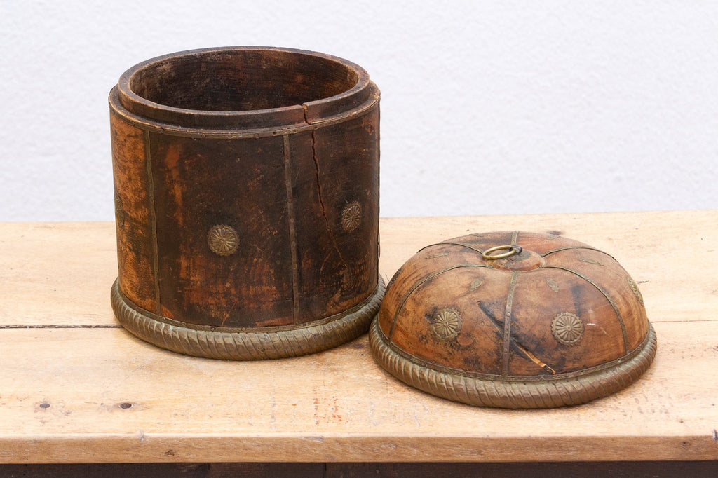 Vintage Wood Tea Canister with Lid