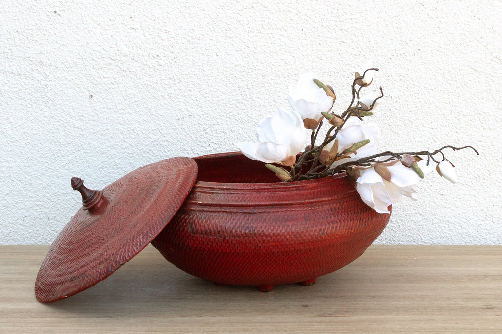 Scarlet Red Antique Burmese Woven Vessel