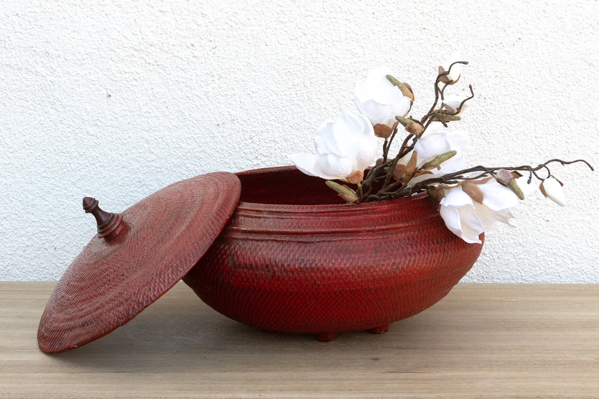 Scarlet Red Antique Burmese Woven Vessel