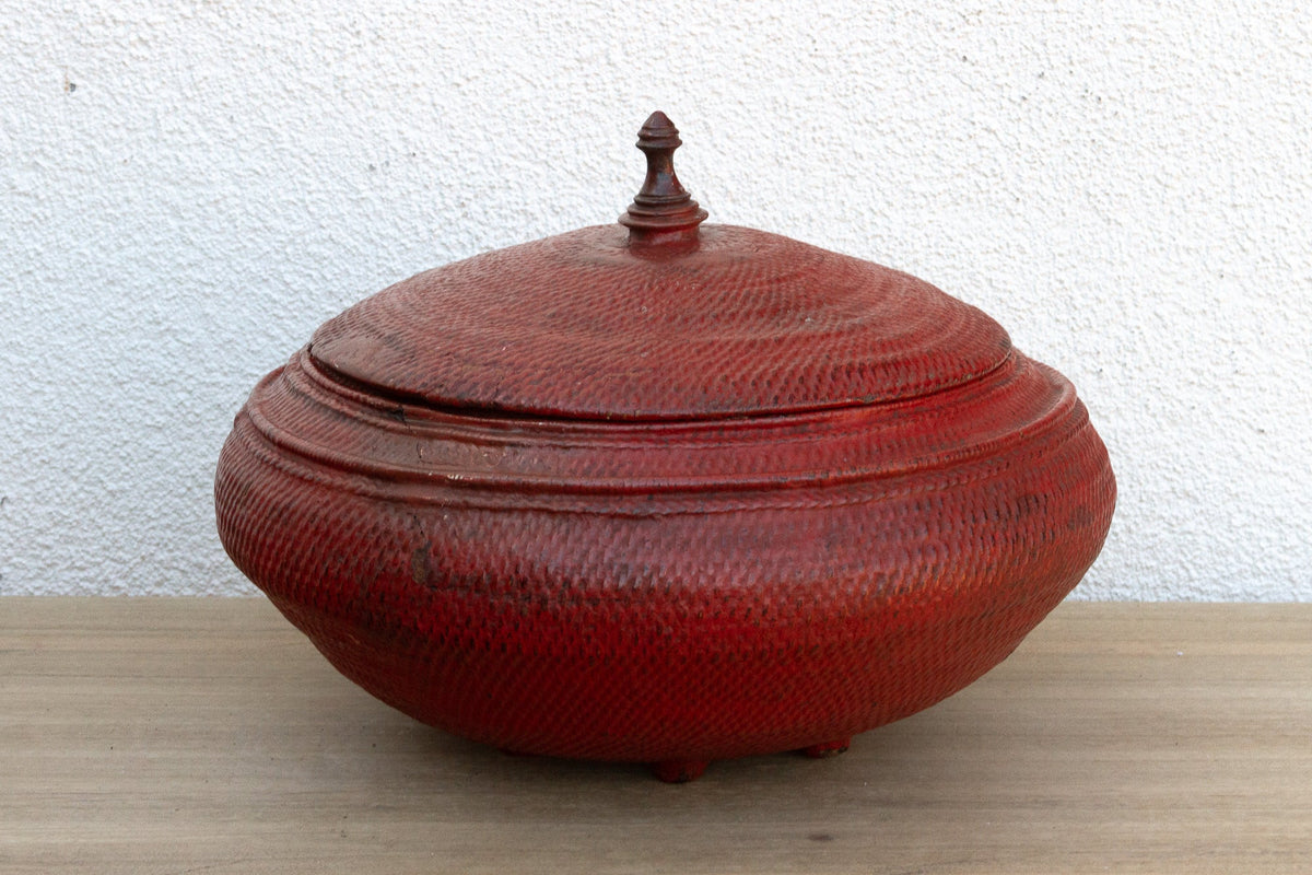 Scarlet Red Antique Burmese Woven Vessel