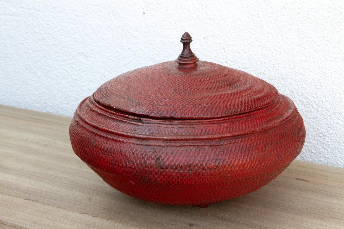 Scarlet Red Antique Burmese Woven Vessel