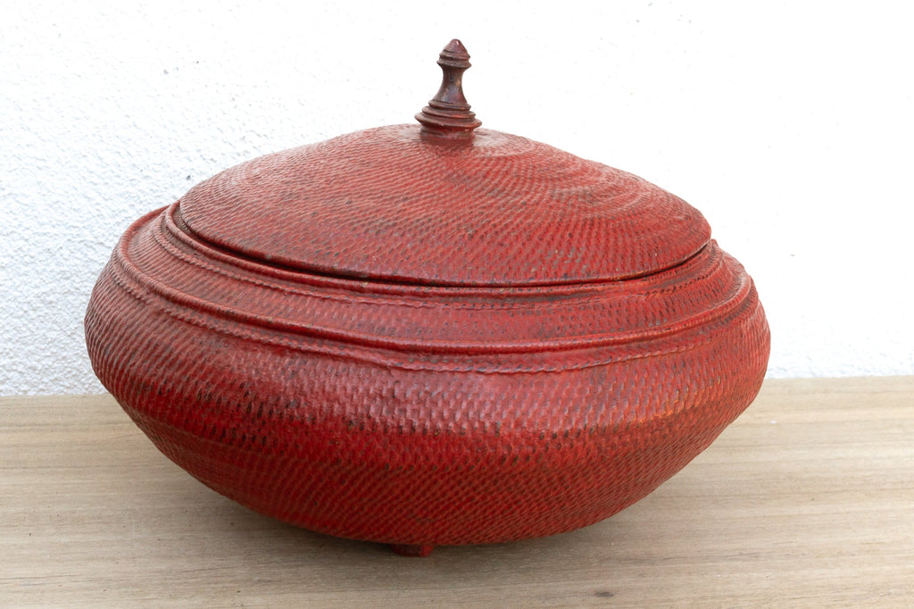Scarlet Red Antique Burmese Woven Vessel