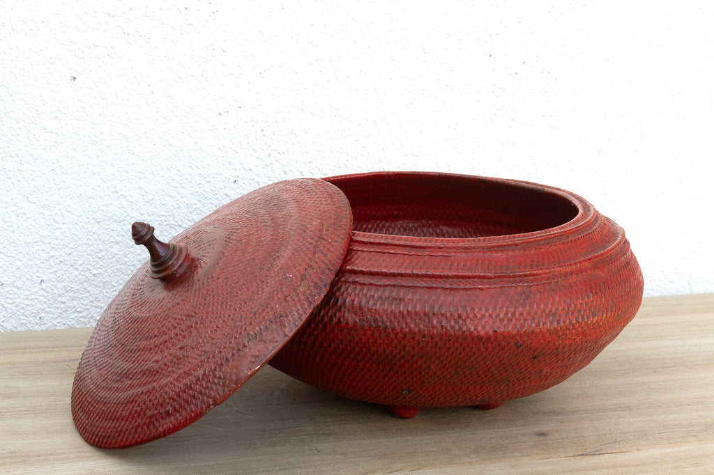 Scarlet Red Antique Burmese Woven Vessel
