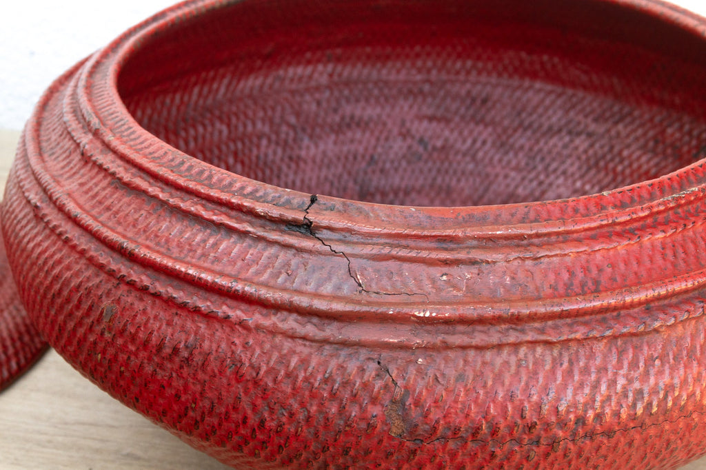 Scarlet Red Antique Burmese Woven Vessel