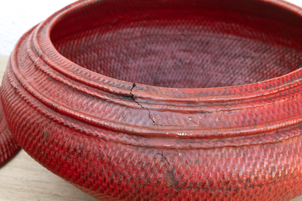 Scarlet Red Antique Burmese Woven Vessel