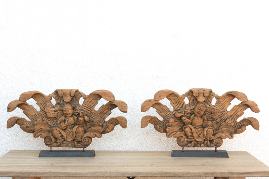 Spiritual Guardians, Pair of Antique Burmese Buddha Figures