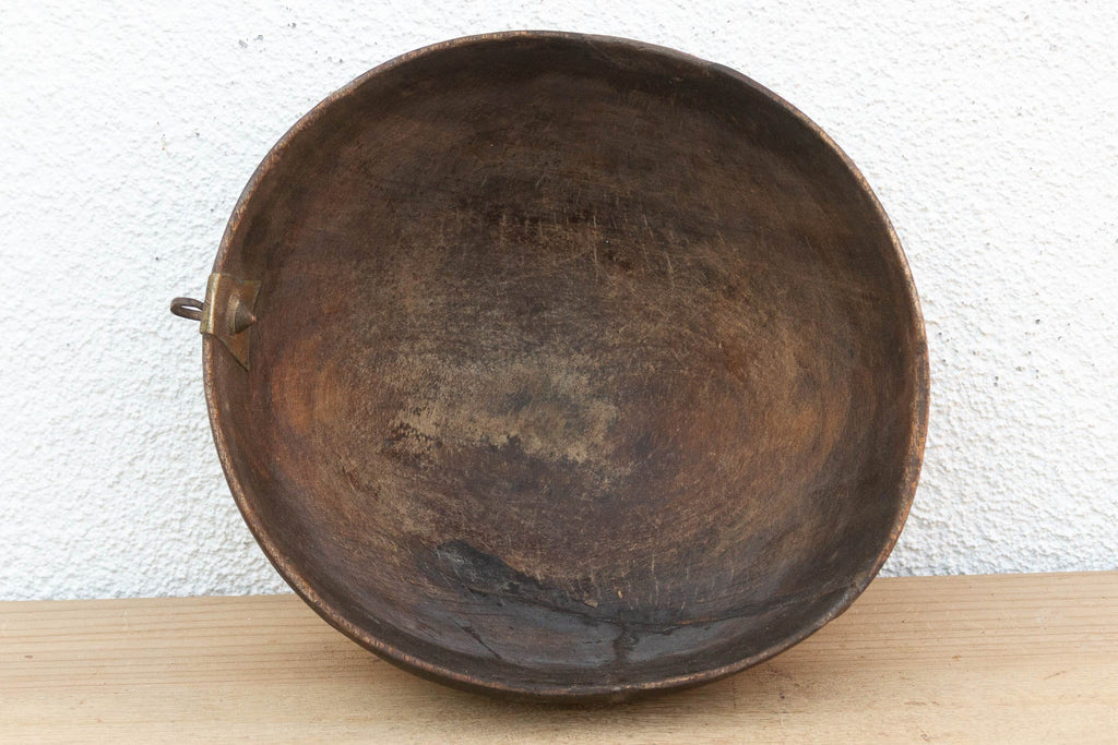 Antique Engraved Bowl w/ Brass Ring Handle