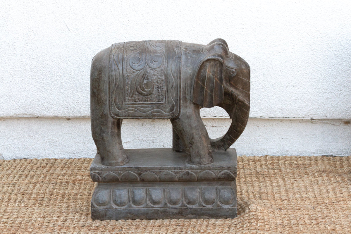 Pair of Large Hand-Carved Stone Elephants From Nepal