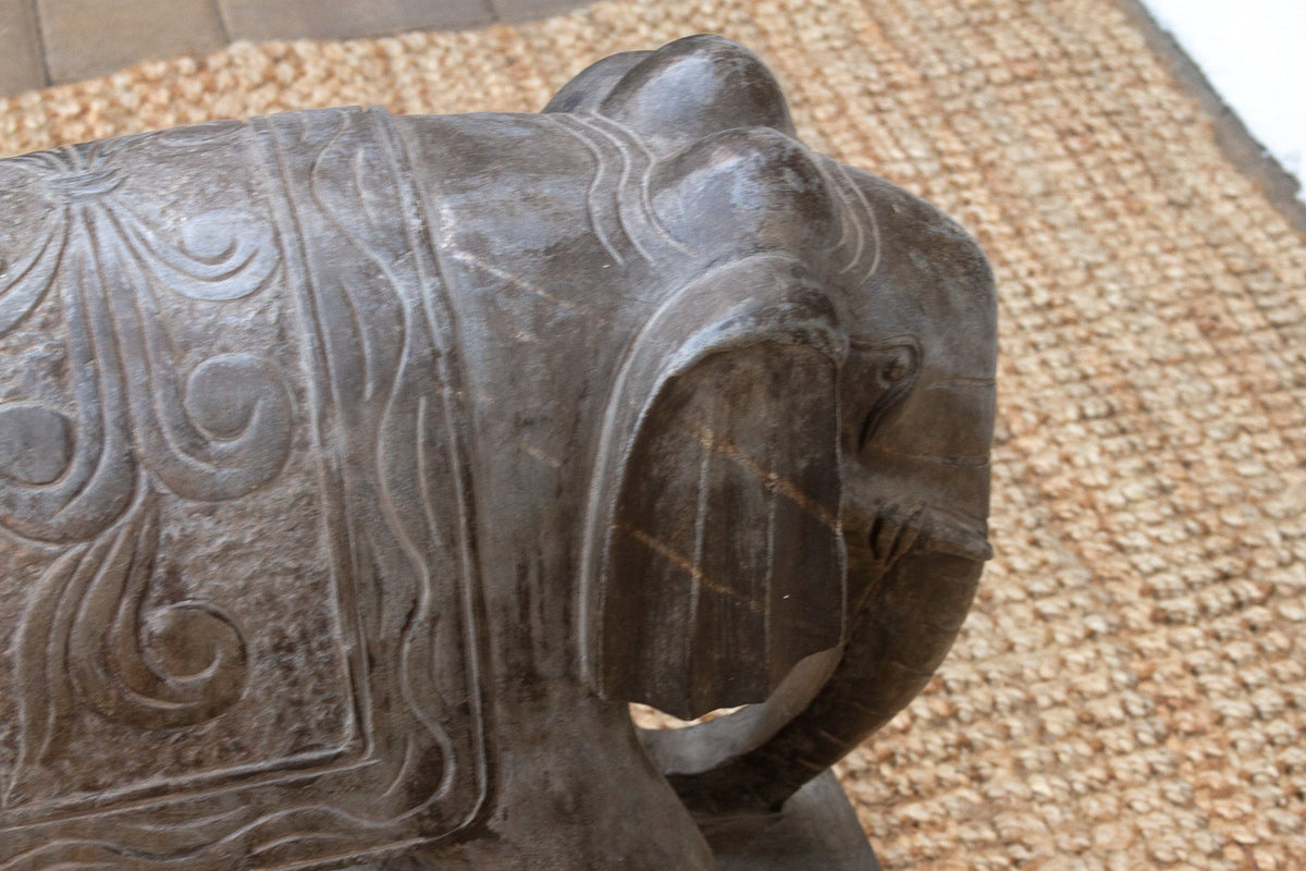 Pair of Large Hand-Carved Stone Elephants From Nepal
