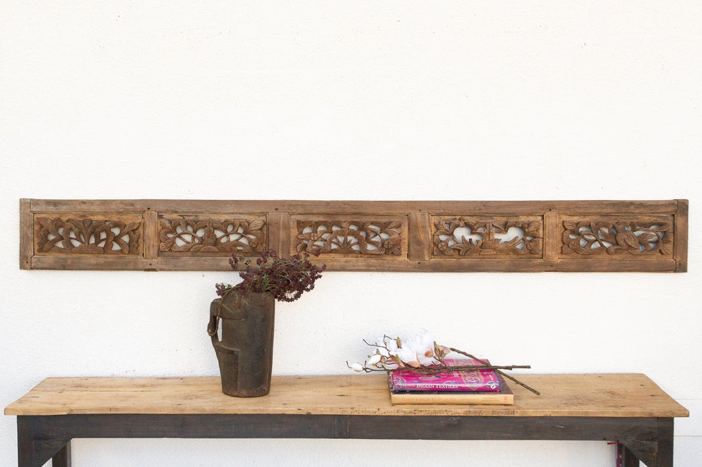 Antique Oxidized Gray Carved Wood Panel