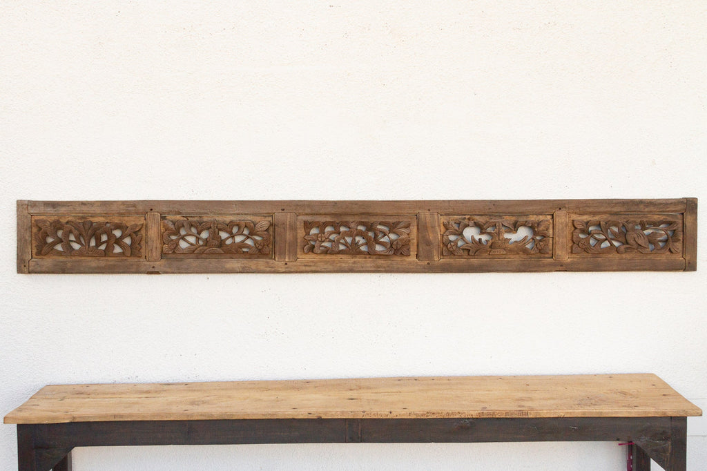 Antique Oxidized Gray Carved Wood Panel