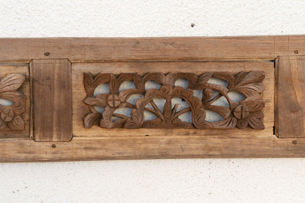 Antique Oxidized Gray Carved Wood Panel