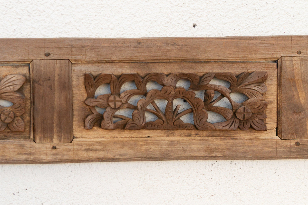 Antique Oxidized Gray Carved Wood Panel