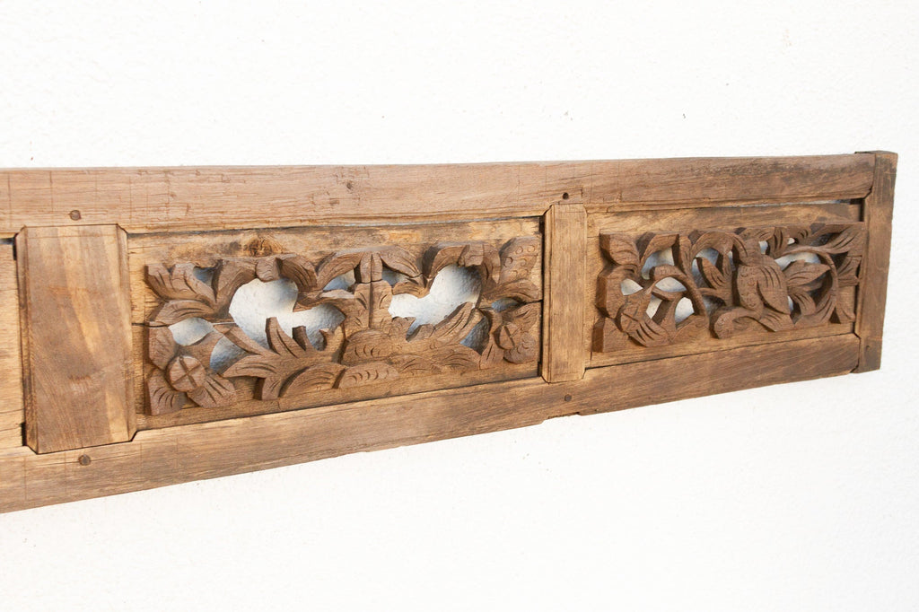 Antique Oxidized Gray Carved Wood Panel