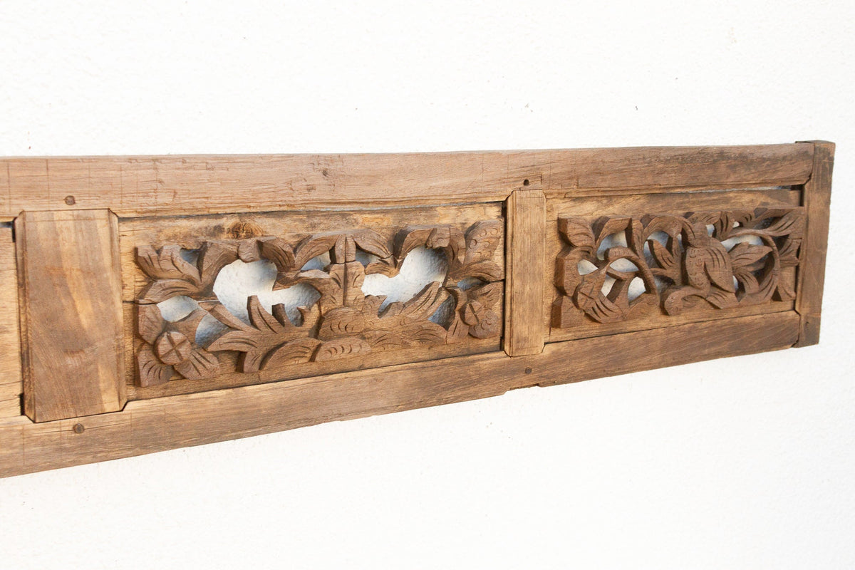 Antique Oxidized Gray Carved Wood Panel