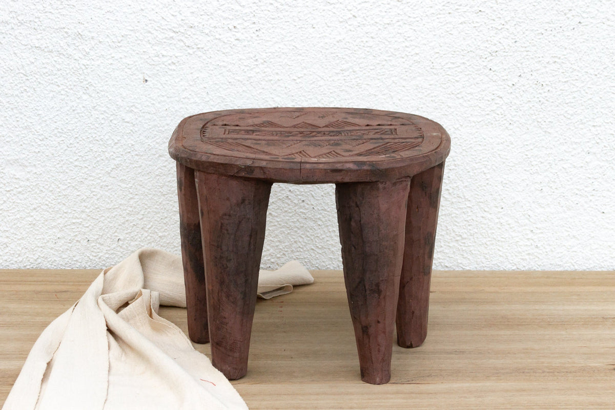 Wood Nupe Stool w/ Black Dots