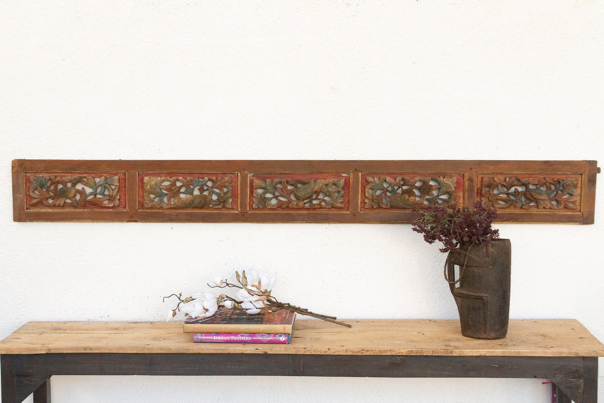 Majestic Floral Carved & Painted Wall Carving