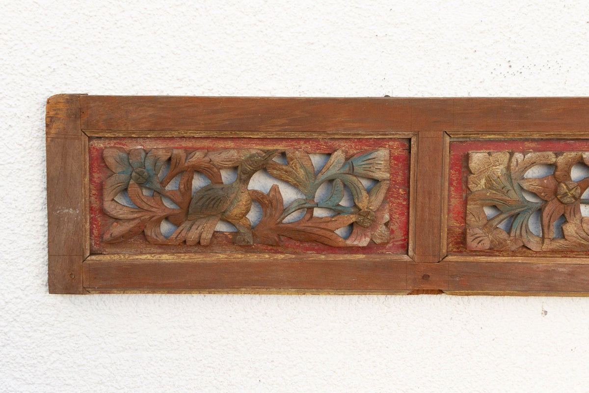 Majestic Floral Carved & Painted Wall Carving