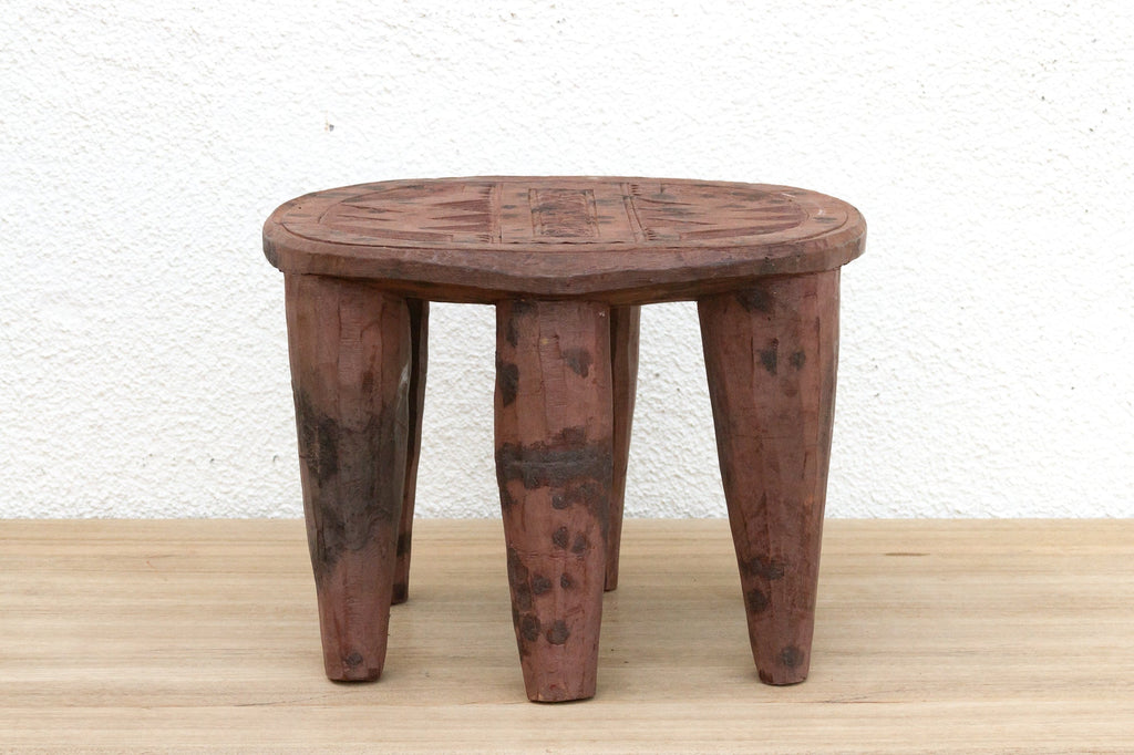 Wood Nupe Stool w/ Black Dots