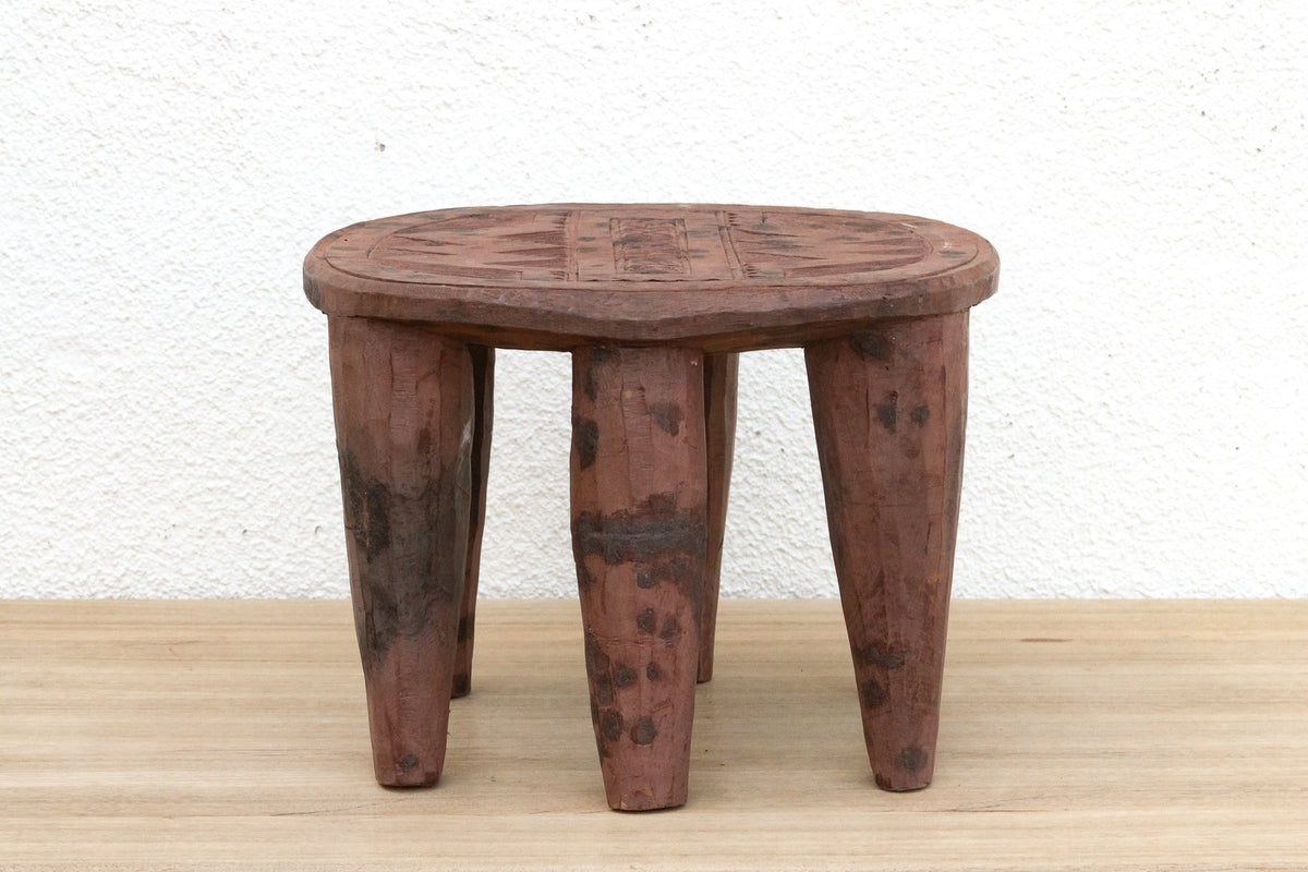 Wood Nupe Stool w/ Black Dots