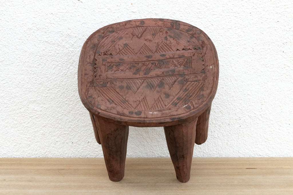 Wood Nupe Stool w/ Black Dots